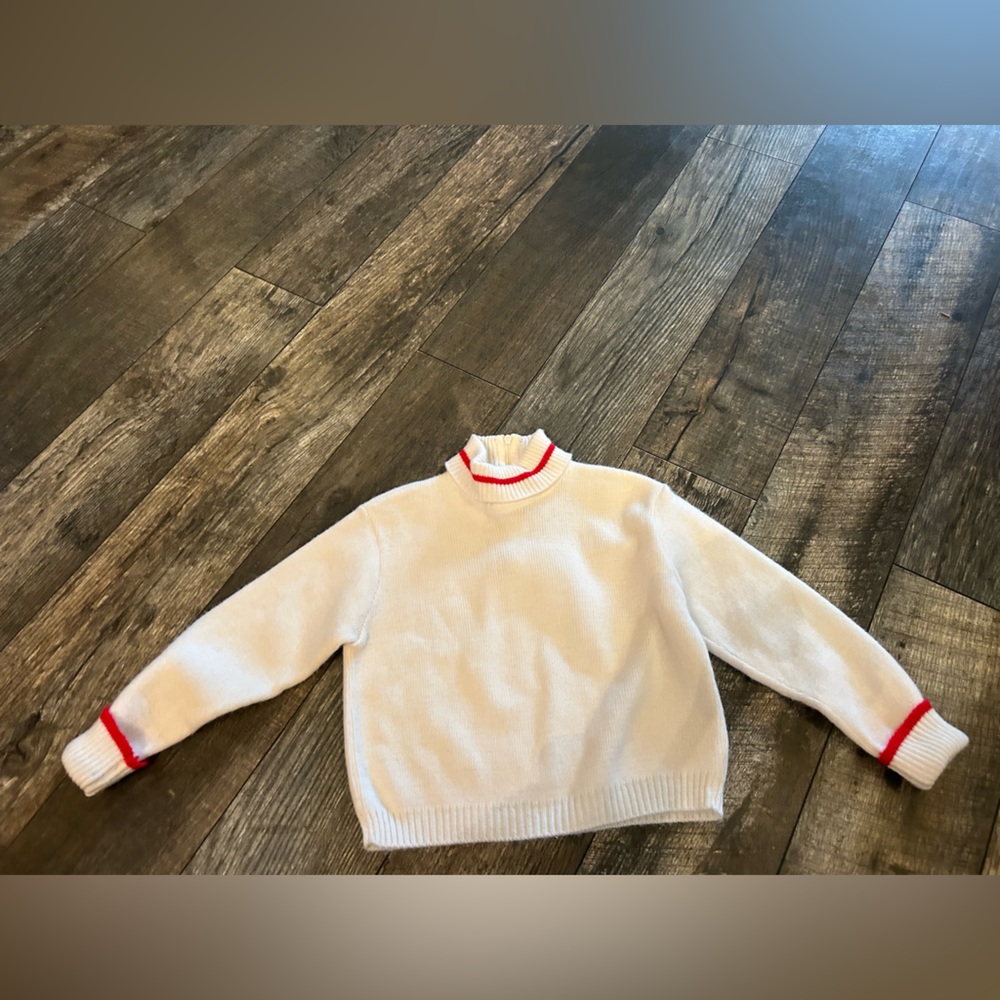 Vintage St. Michael White Sweater with Red Trim for Kids size 3